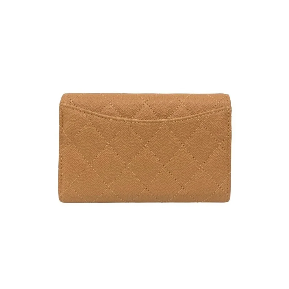 CHANEL Cream Caviar Leather Logo Wallet